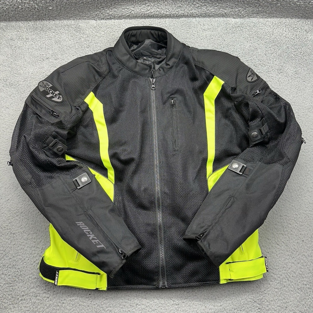 Joe Rocket Analog Mens Size XL Vented Mesh Motorcycle Jacket Black/Hi-Viz Yellow